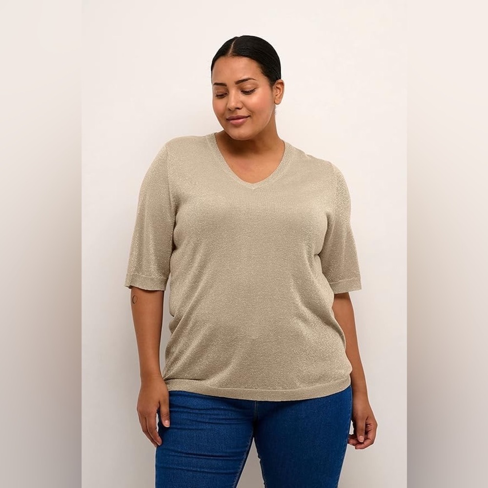 KAFFE Curve metallic taupe V-Neck Pullover